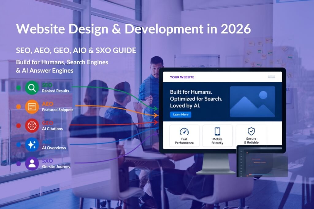 Website Design and Development in 2026: SEO, AEO, GEO, AIO & SXO Guide